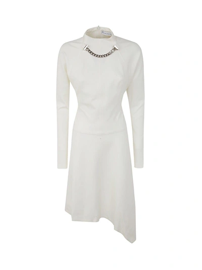 Shop Jw Anderson J.w. Anderson Neck Chain Long Sleeve Dress In White
