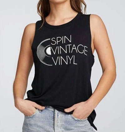 Chaser Spin Vintage Vinyl Muscle Tank In True Black In Black