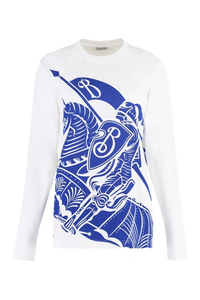Shop Burberry Long Sleeve Printed Cotton T-shirt In White