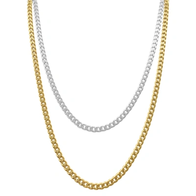 Shop Adornia Men's Water Resistant Curb Chain Set Silver And Gold In Multi