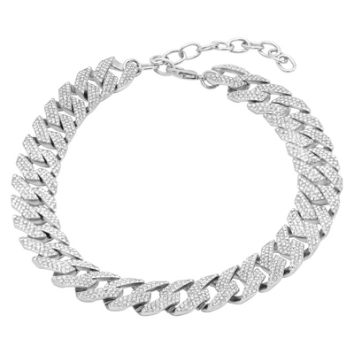 Adornia Edgy Cuban Crystal Adjustable Choker Chain Necklace Silver In Silver