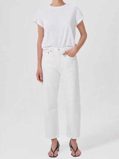Shop Agolde 90's Crop Mid Rise Loose Straight Jean In Salt In White