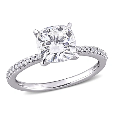 Mimi & Max 2ct Dew Cushion Created Moissanite And 1/10ct Tw Diamond Engagement Ring In 14k White Gold In White