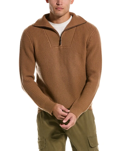 Shop Vince Shaker Stitch Wool & Cashmere-blend 1/4-zip Pullover In Brown