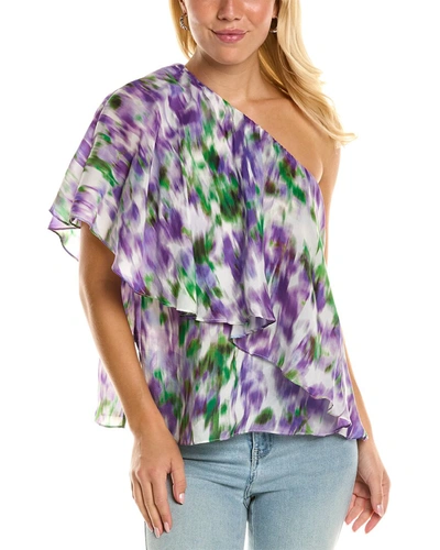 Shop Tracy Reese One-shoulder Cascade Blouse In Purple