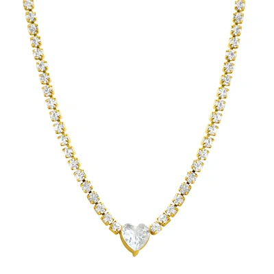 Shop Adornia Water Resistant Crystal Heart Tennis Chain Necklace Gold In Yellow