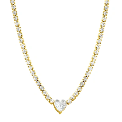 Adornia Water Resistant Crystal Heart Tennis Chain Necklace Gold In Yellow