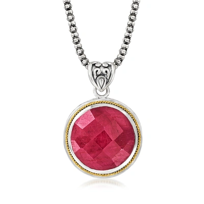 Shop Ross-simons Ruby Pendant Necklace In Sterling Silver With 18kt Yellow Gold In Red