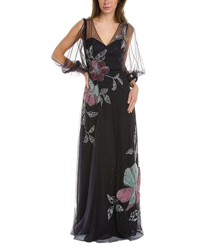 Shop Marchesa Notte Embellished Silk Gown In Black
