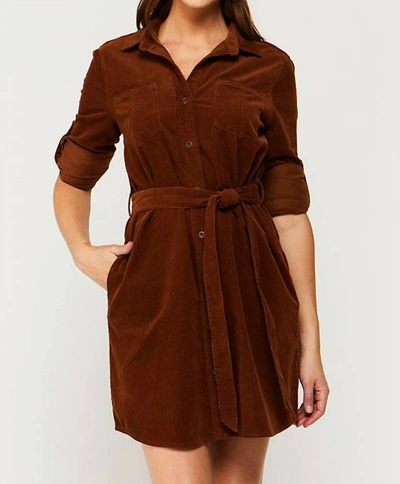 Shop Velvet Heart Anita Roll Tab Shirt Dress In Brown