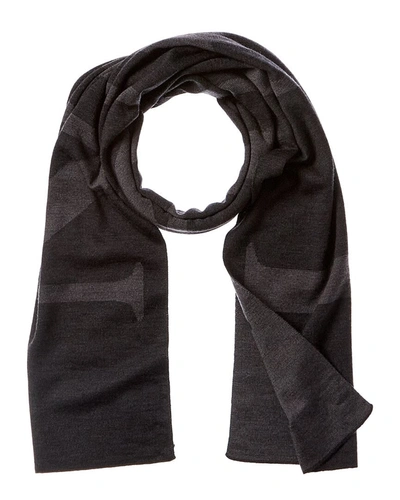 Shop Lanvin Intarsia Knit Logo Wool Scarf In Black