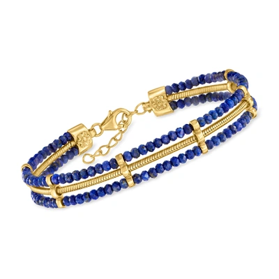 Shop Ross-simons Lapis Bead And Snake-chain Bracelet In 18kt Gold Over Sterling In Blue