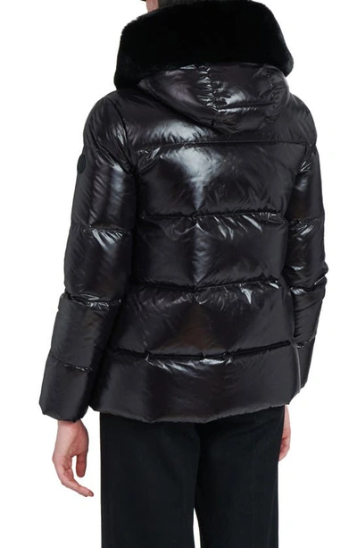 The Recycled Planet Company Water Resistant Nylon Down Puffer Coat With Faux Fur Trim In Black