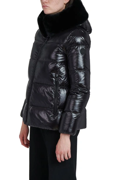 The Recycled Planet Company Water Resistant Nylon Down Puffer Coat With Faux Fur Trim In Black