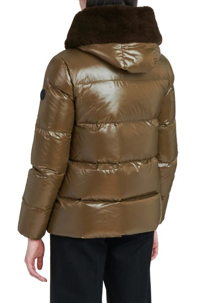 The Recycled Planet Company Water Resistant Nylon Down Puffer Coat With Faux Fur Trim In Olive