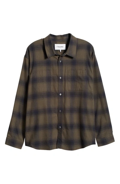 Shop Frame Plaid Cotton Flannel Button-up Shirt In Khaki Green Plaid