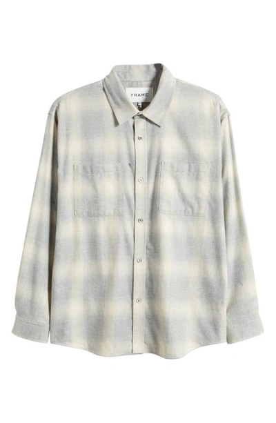 Shop Frame Plaid Cotton Flannel Button-up Shirt In Grey/ Oatmeal Plaid