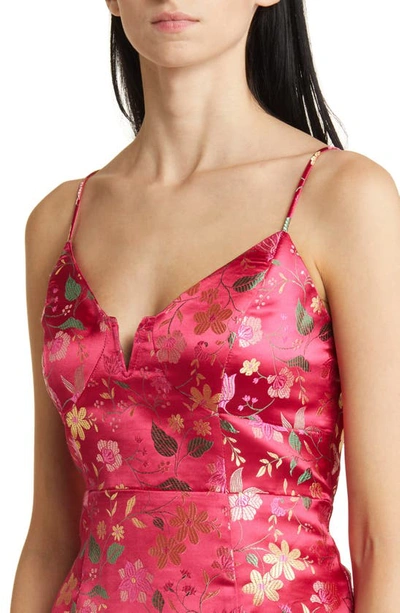 Shop Bebe Floral Jacquard Satin Cocktail Dress In Rose