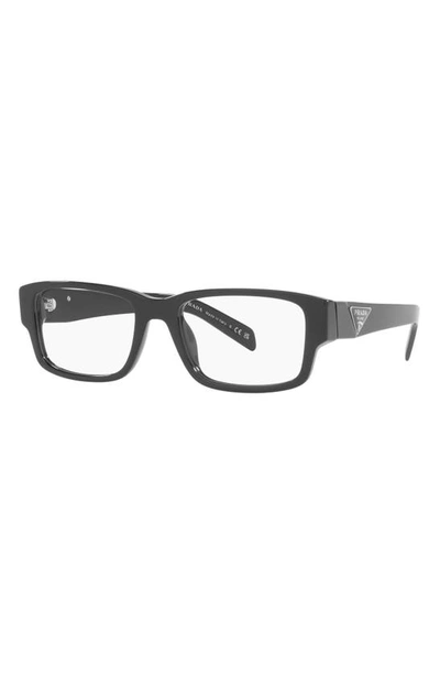 Prada 55mm Rectangular Optical Glasses In Black