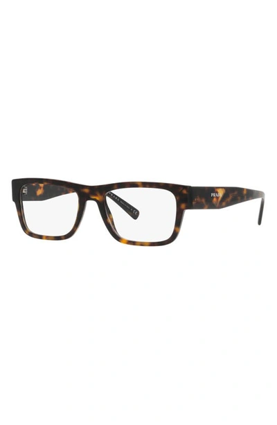 Prada 54mm Rectangular Optical Glasses In Havana