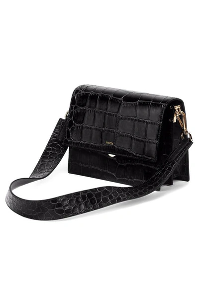 Shop Jw Pei Mini Flap Croc Embossed Faux Leather Crossbody Bag In Black Croc