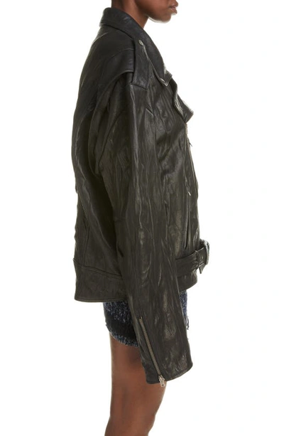Shop Acne Studios Linor Oversize Lambskin Moto Jacket In Black