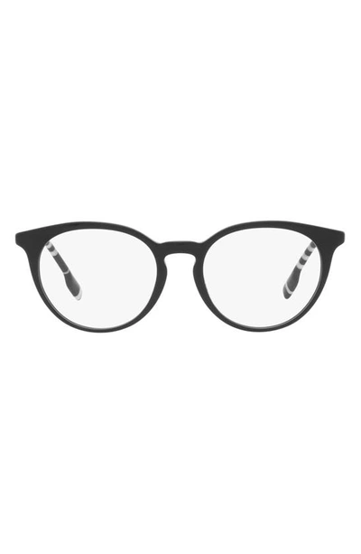 Shop Burberry 51mm Round Optical Glasses In Shiny Black