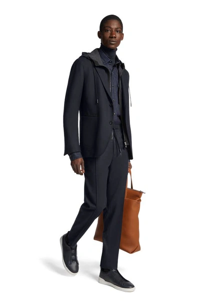 Shop Zegna Trofeo Wool & Cashmere Sport Coat With Removable Hooded Dickey In Navy