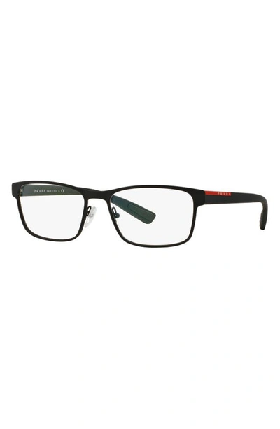 Prada 55mm Rectangular Optical Glasses In Rubber Black
