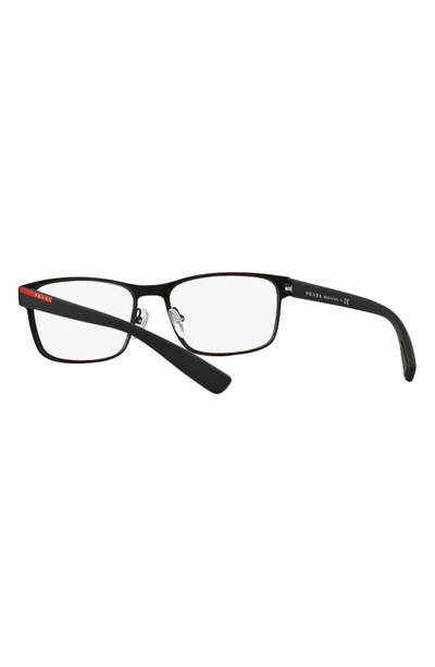 Shop Prada 55mm Rectangular Optical Glasses In Rubber Black