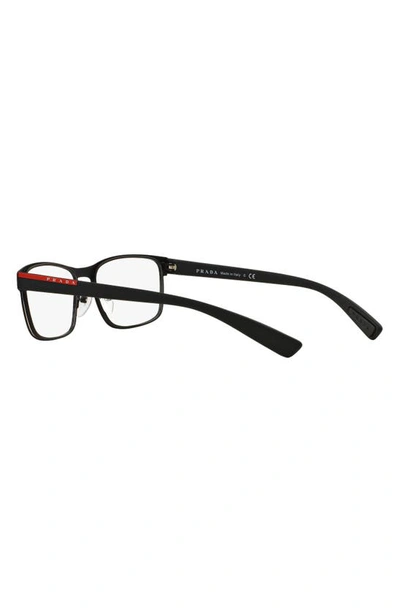 Prada 55mm Rectangular Optical Glasses In Rubber Black