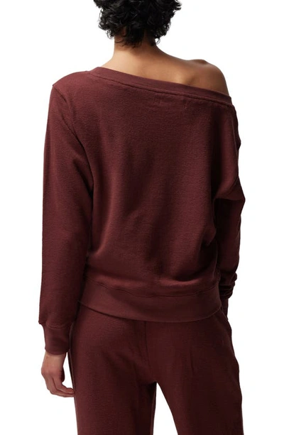 Shop Spiritual Gangster Vida Rib One-shoulder Cotton Blend Sweatshirt In Washed Burgundy