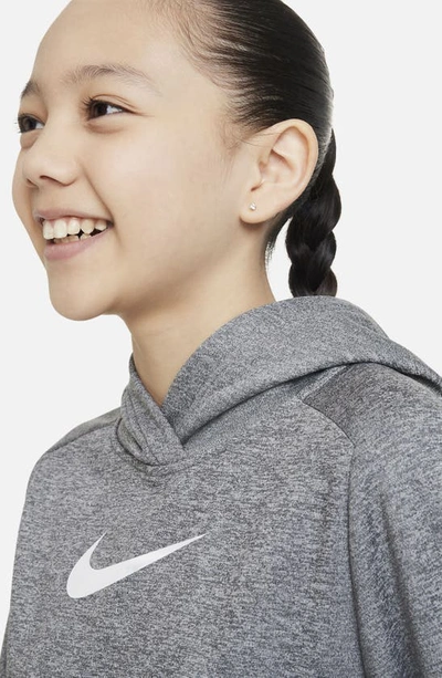 Shop Nike Kids' Therma-fit Hoodie In Dark Grey Heather/ White
