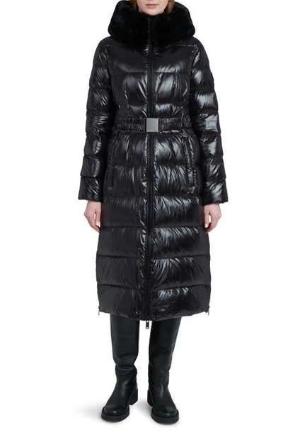The Recycled Planet Company Lexi Water Resistant Hooded Nylon Down Puffer Coat With Faux Fur Trim In Black