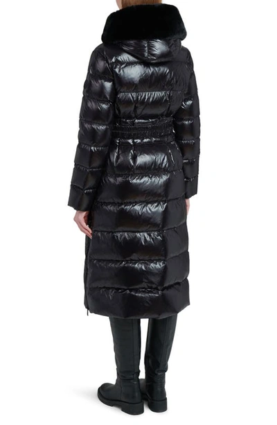 The Recycled Planet Company Lexi Water Resistant Hooded Nylon Down Puffer Coat With Faux Fur Trim In Black