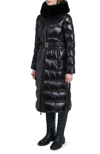 The Recycled Planet Company Lexi Water Resistant Hooded Nylon Down Puffer Coat With Faux Fur Trim In Black