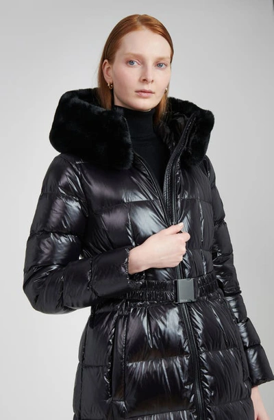 The Recycled Planet Company Lexi Water Resistant Hooded Nylon Down Puffer Coat With Faux Fur Trim In Black