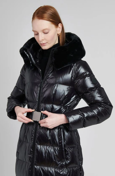 The Recycled Planet Company Lexi Water Resistant Hooded Nylon Down Puffer Coat With Faux Fur Trim In Black