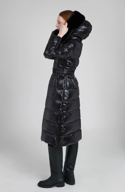 The Recycled Planet Company Lexi Water Resistant Hooded Nylon Down Puffer Coat With Faux Fur Trim In Black