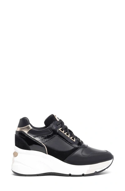 Nerogiardini Mixed Media Platform Wedge Sneaker In Black