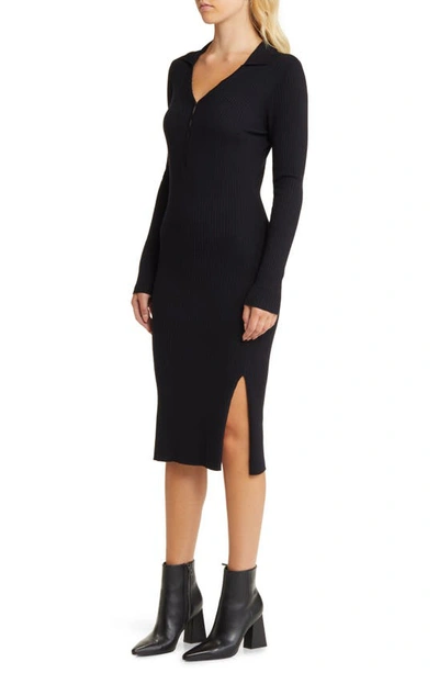 Shop Vero Moda Milla Long Sleeve Body-con Rib Sweater Dress In Black