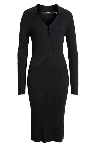 Shop Vero Moda Milla Long Sleeve Body-con Rib Sweater Dress In Black