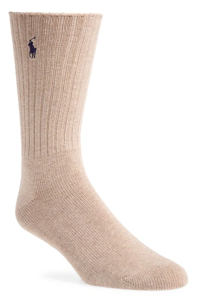 Shop Polo Ralph Lauren Rib Crew Socks In Taupe Heather