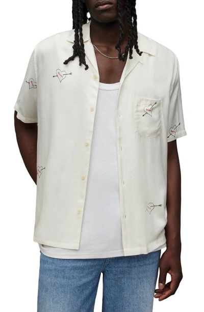 Shop Allsaints Bow Short Sleeve Button-up Shirt In Ecru