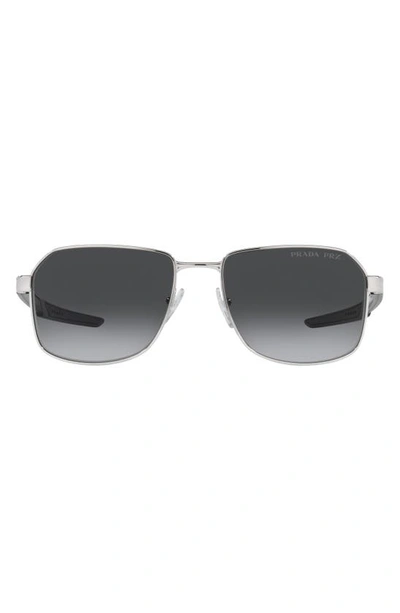 Shop Prada 57mm Polarized Gradient Rectangular Sunglasses In Silver