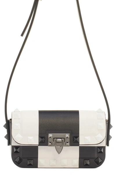 Shop Valentino Mini Rockstud Chess Leather Shoulder Bag In Zrt Nero/milk