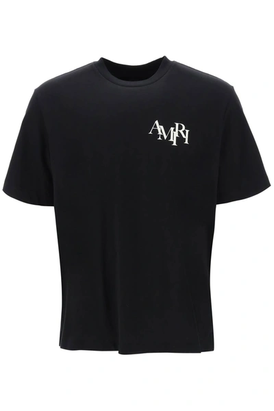 Shop Amiri Staggered Logo T Shirt In Black