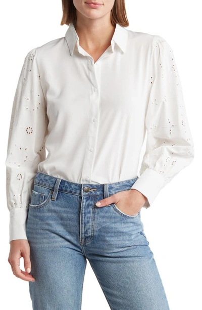 Shop Forgotten Grace Polished Eyelet Sleeve Button-up Blouse In White
