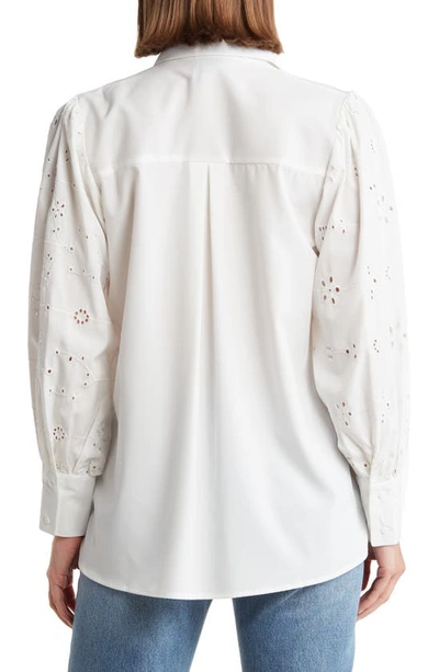 Shop Forgotten Grace Polished Eyelet Sleeve Button-up Blouse In White