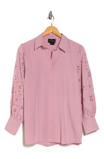 Shop Forgotten Grace Polished Eyelet Sleeve Button-up Blouse In Blush